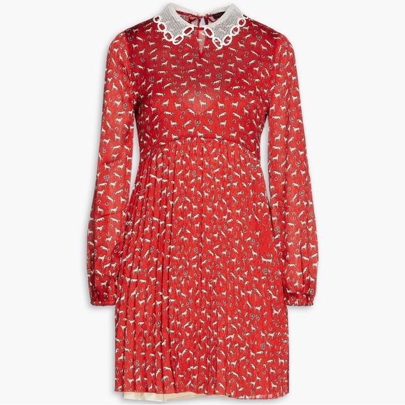 NWT Maje Rouges Raina Horse-Print Jacquard Dress with Guipure Collar Size US 4 - Picture 3 of 13